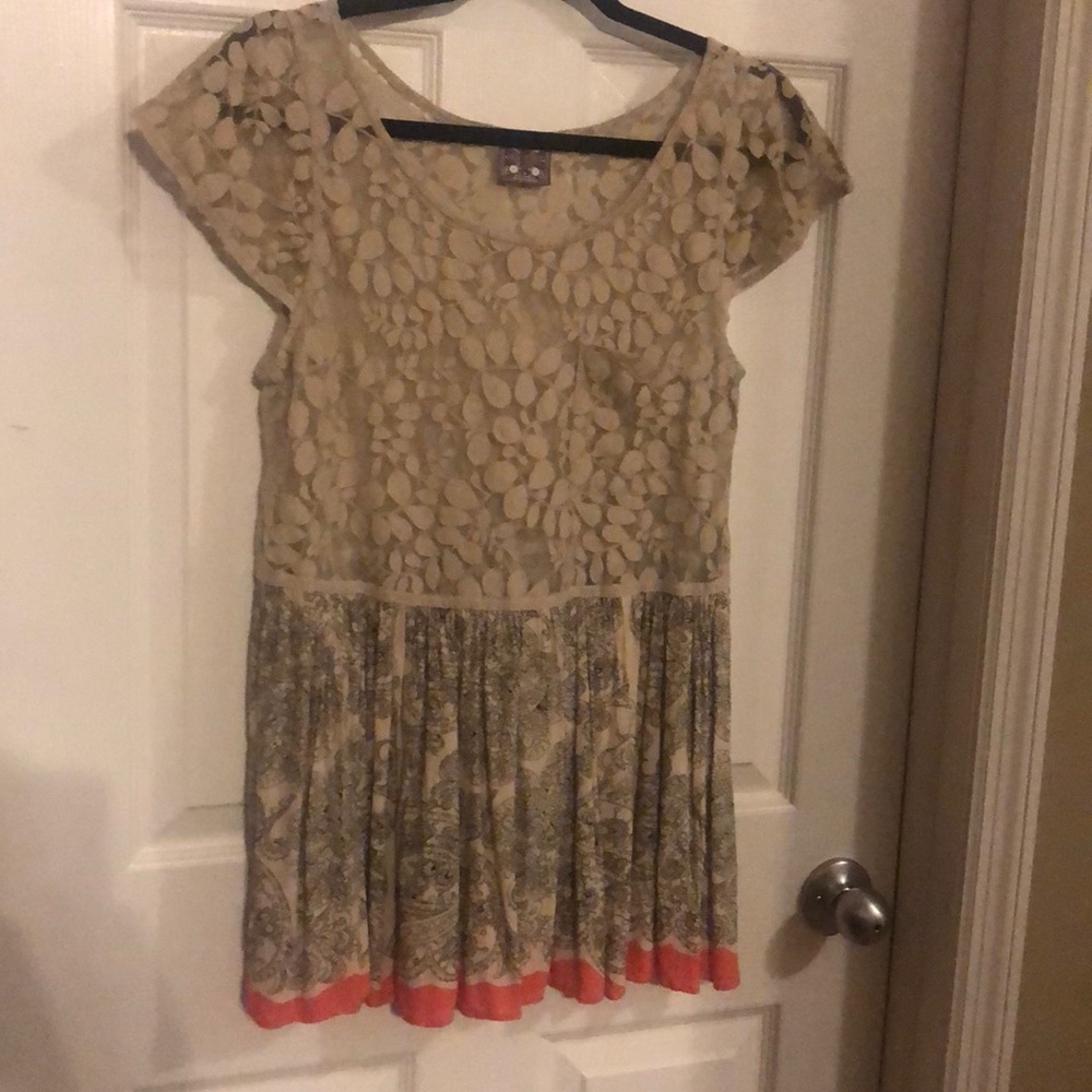 Free People Large babydoll lace and print top - Picture 1 of 5